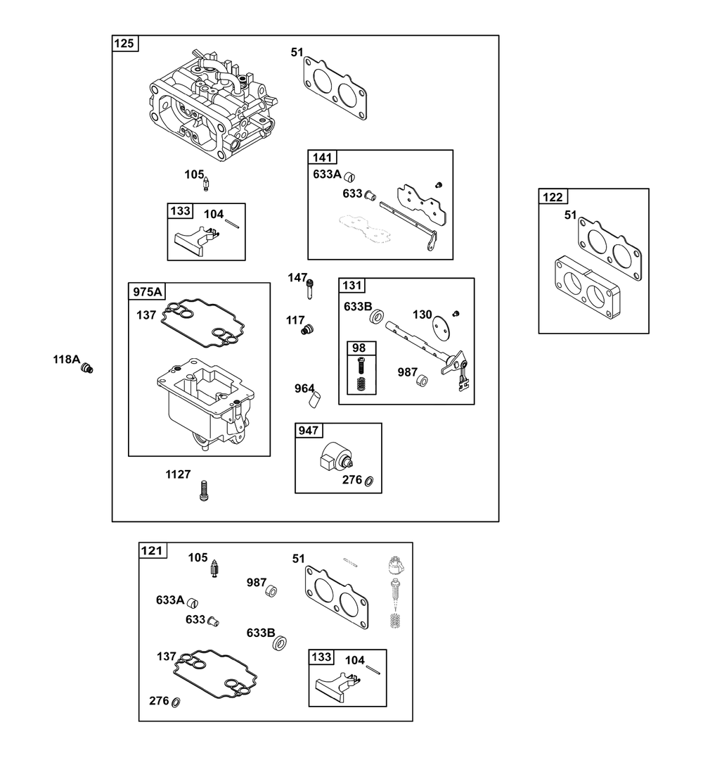 Carburetor Group Diagram and Parts List for 386777-3139-G1  Briggs and Stratton Engine